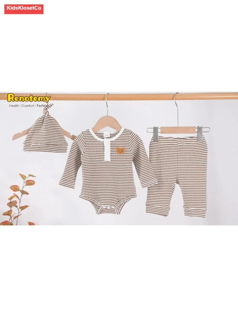Baby Romper Pants Set Long Sleeve Ribbed Knit Colorblock 3-Piece Outfit - Picture 6 of 6